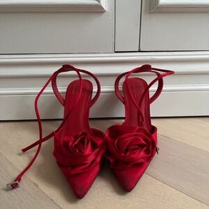 Primark Red Heels with Floral Accent